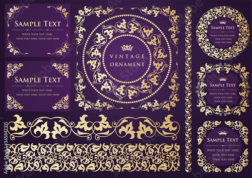 vintage ornament set. decorative borders and frames.