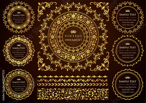 vintage ornament set. decorative borders and frames.