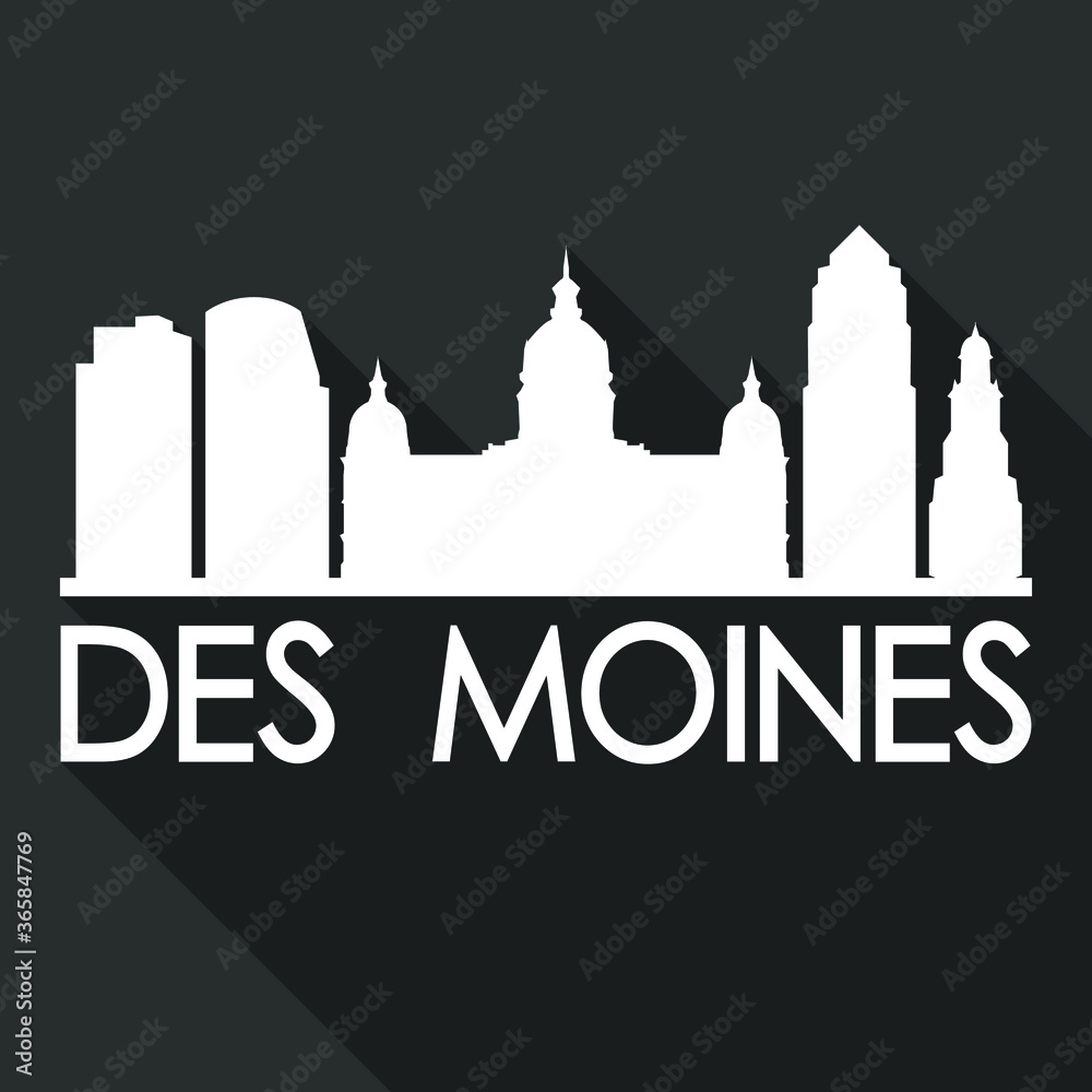 Des Moines Flat Icon Skyline Silhouette Design City Vector Art Famous Buildings.