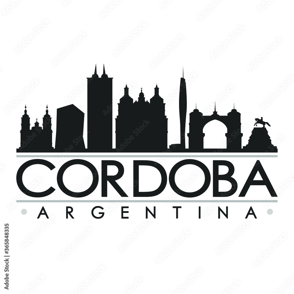 Cordoba Argentina Skyline Silhouette Design City Vector Art Famous Buildings.