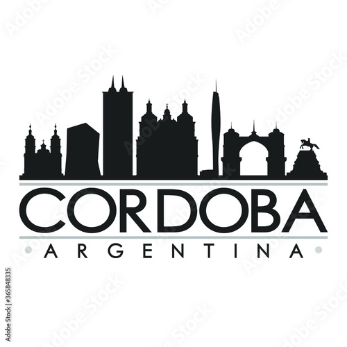 Cordoba Argentina Skyline Silhouette Design City Vector Art Famous Buildings. photo