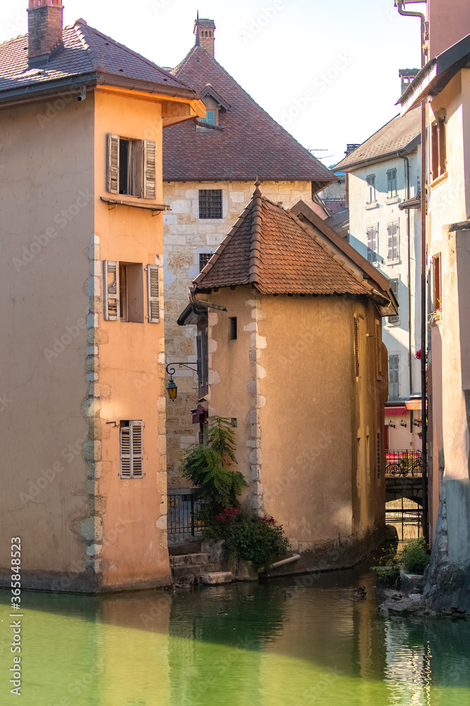 Annecy in France, typical houses in the old center, on the river
