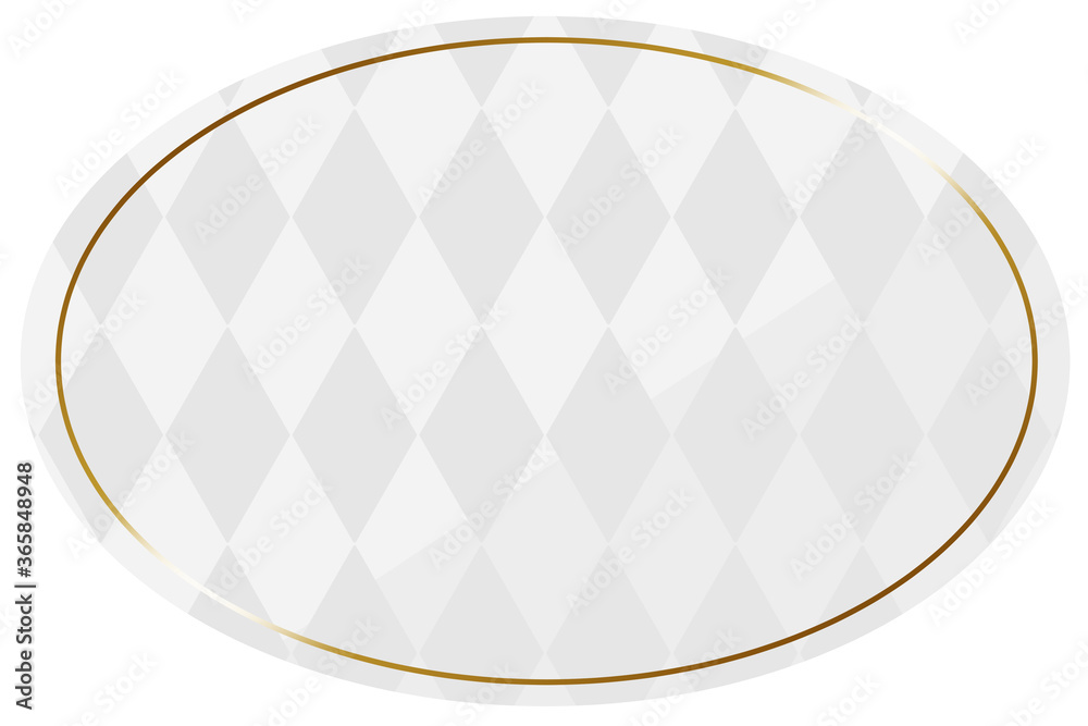 楕円形のフレーム　ホワイト＆ゴールド　全面にダイヤパターン