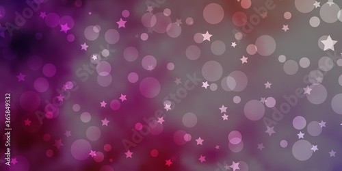 Light Pink, Yellow vector layout with circles, stars. Colorful disks, stars on simple gradient background. Design for wallpaper, fabric makers.