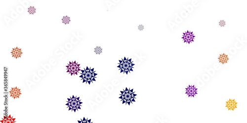 Light blue, yellow vector beautiful snowflakes backdrop with flowers.
