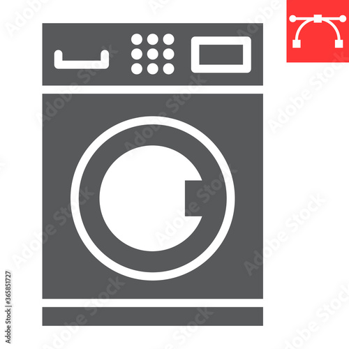 Self service laundry glyph icon, dry cleaning and wash, washing machine sign vector graphics, editable stroke solid icon, eps 10.