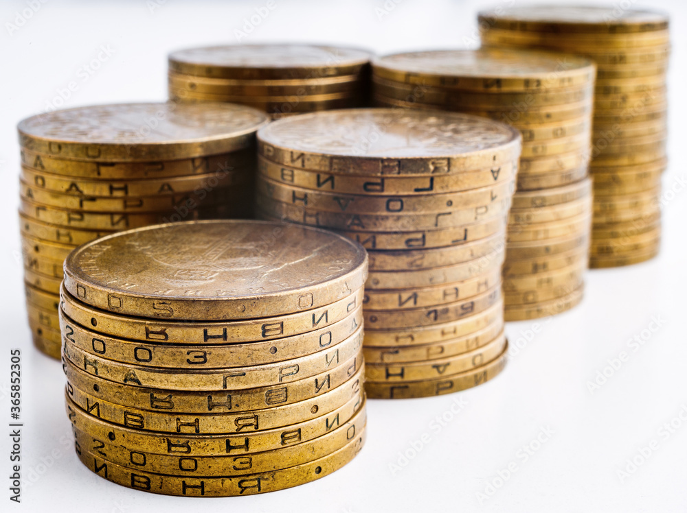 Stacks of coins on white background. Stacks of coins on white background.