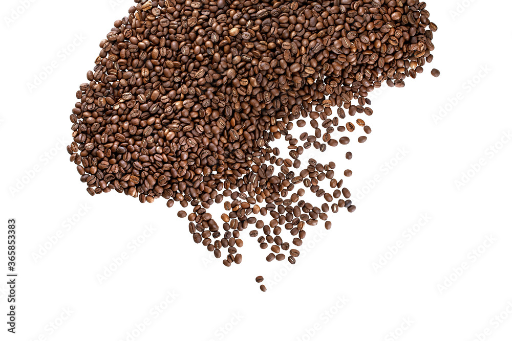 Scattered roasted coffee beans on white background, isolated Scattered roasted coffee beans on white background, isolated