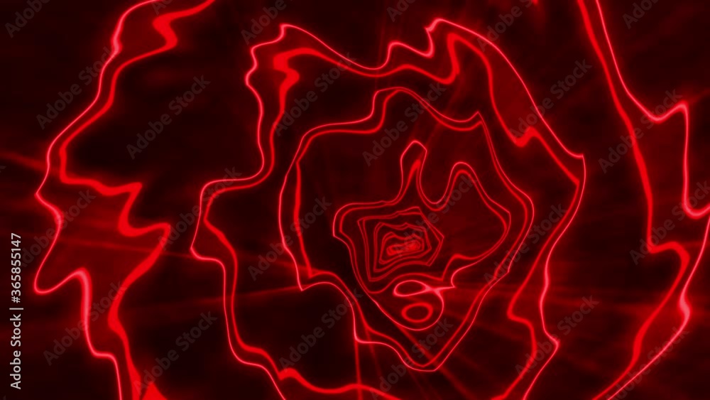 Abstract seamless loop glow red energy background with hypnosis visual illusion motion and flare streak light. 4K looping footage for event, VJ, concert, futuristic title, trailer, presentation