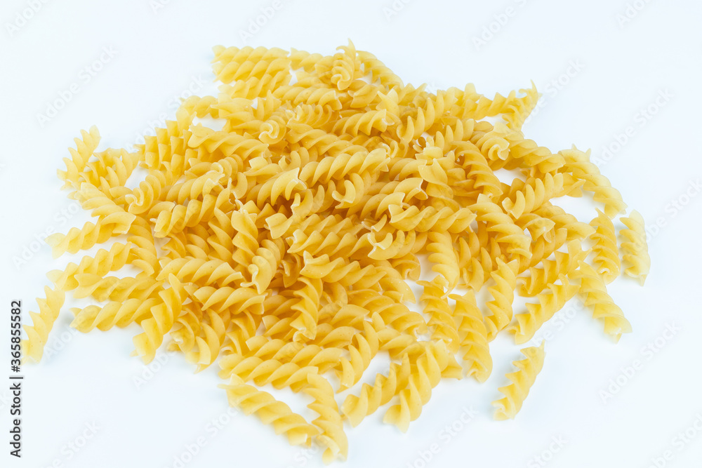Raw pasta on a white background, Isolated.