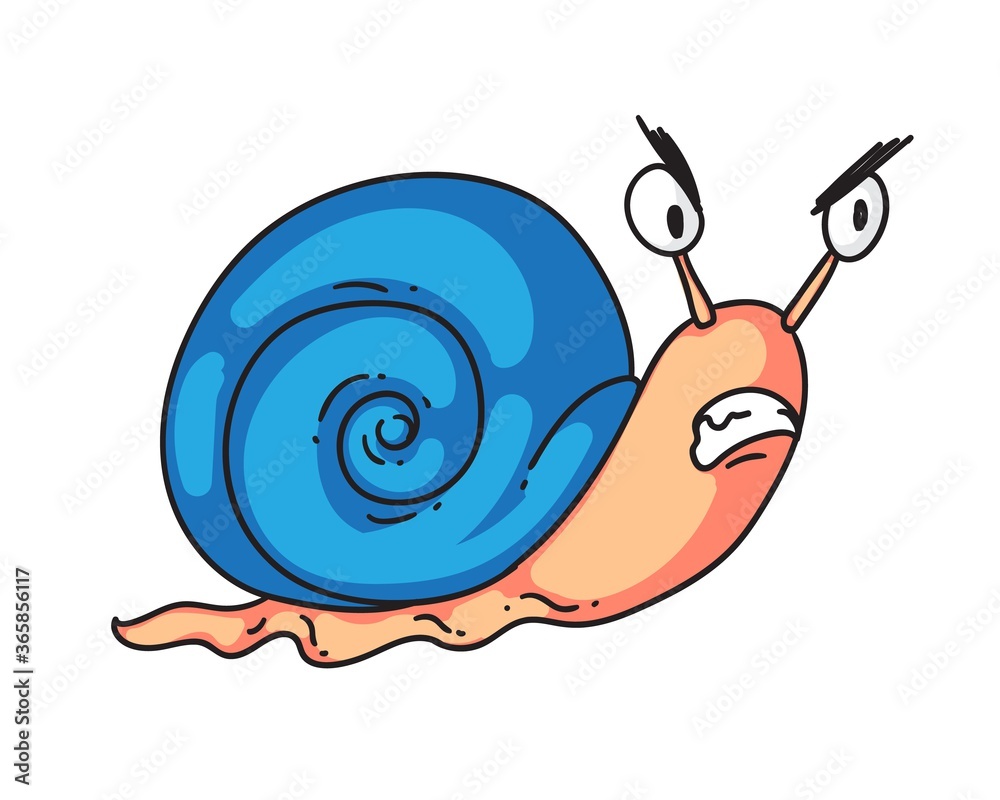 Snail Cartoon Character Isolated Cute Snail Cartoon Character With Shell Icon Funny Doodle Angry Animal Frowning Vector Fun Humor And Nature Concept Illustration Stock Vector Adobe Stock