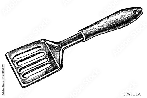 Vector set of hand drawn black and white spatula