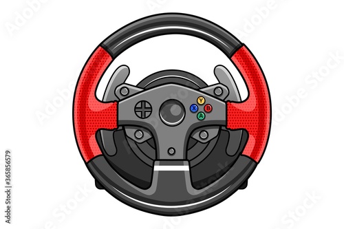 Steering wheel gamepad icon. Isolated steering wheel gamepad with control buttons. Vector controller for racing console video games entertainment © studioworkstock
