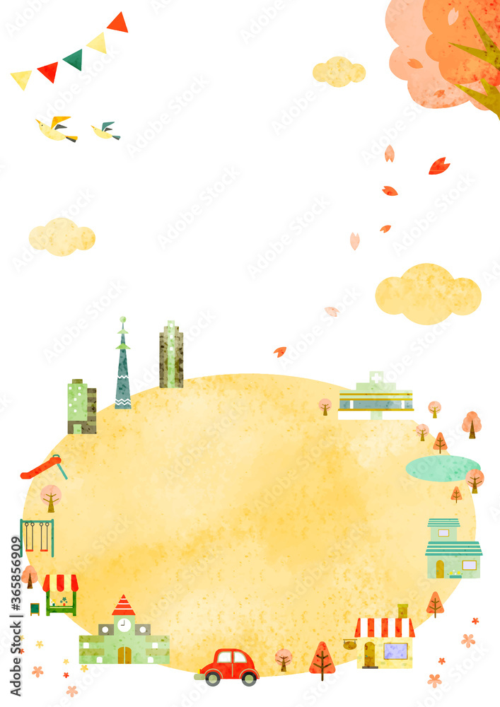 Fototapeta premium 桜色の都市風景バックグラウンド フレーム