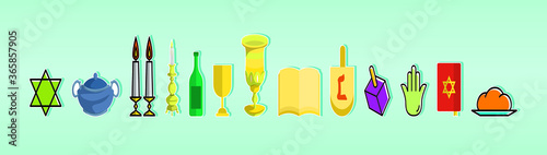 Shabbat symbols set. isolated vector illustration on blue background