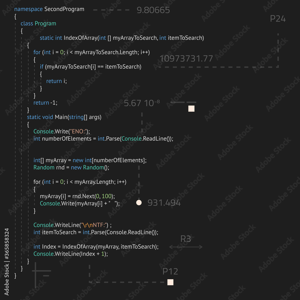 Realistic code in IDE with abstract elements. Software development ...