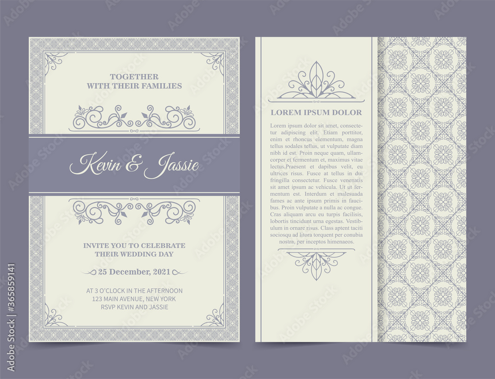 Vintage style vector design invitation card with a white background