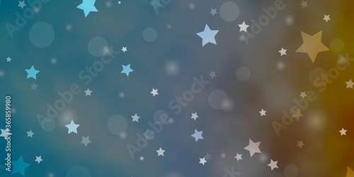 Light Blue, Yellow vector background with circles, stars. Abstract illustration with colorful spots, stars. Pattern for trendy fabric, wallpapers.