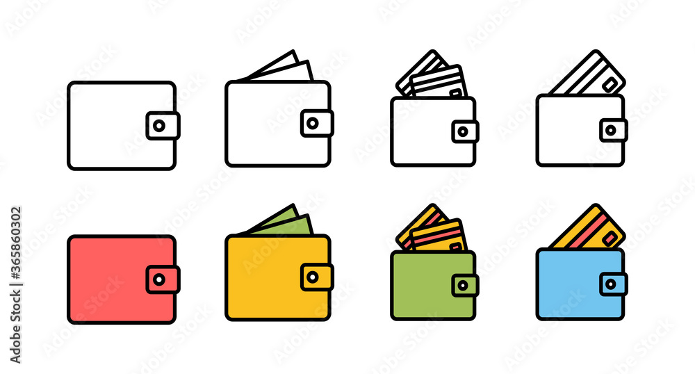 Set of Wallet Icons. money wallet icon