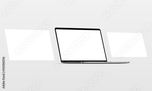 Laptop with blank screen and blank framework web pages. Mockup for responsive web-design or showing screenshots. Vector illustration
