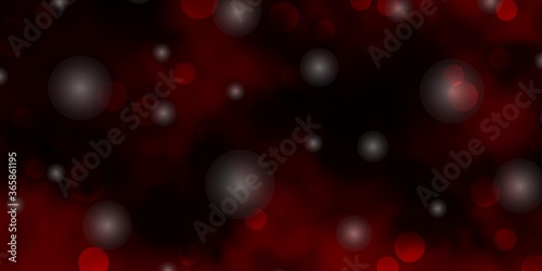 Dark Red vector texture with circles, stars. Colorful disks, stars on simple gradient background. Design for posters, banners.