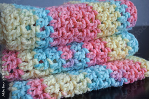 Snood scarf made of handmade wool yarn.Crocheting.