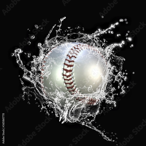 しぶきを上げる野球のボール