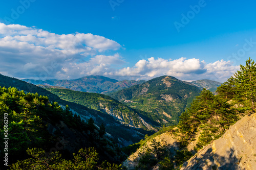 A picturesque landscape view of the French Alps mountains (Puget-Theniers, Alpes-Maritimes, France)