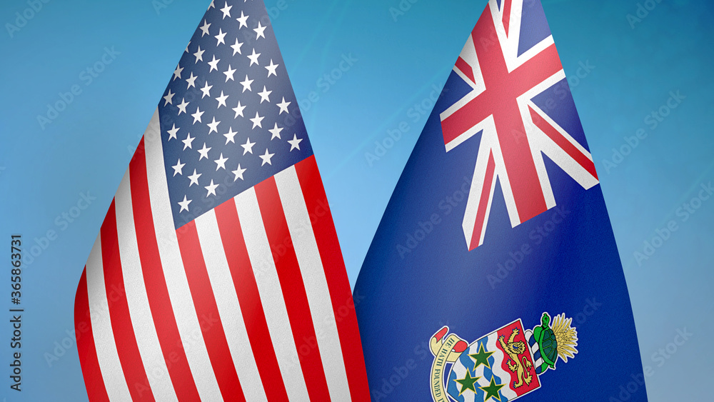 Fototapeta premium United States and Cayman Islands two flags
