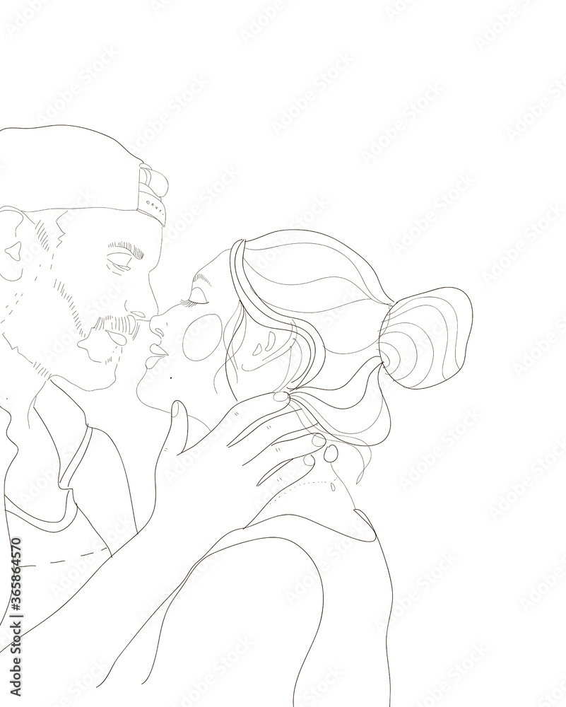 Continuous one drawn single line of romantic kiss of two lovers, newlyweds, young people.Loving couple embracing and kissing, valentines day,women and men in love.Heads of kissing Continuous one drawn single line of romantic kiss of two lovers, newlyweds, young people.Loving couple embracing and kissing, valentines day,women and men in love.Heads of kissing