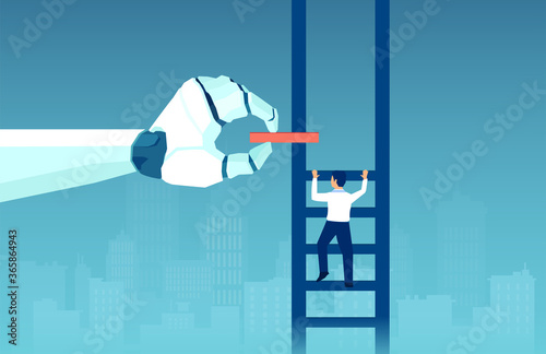 Vector of a robot hand helping climbing up businessman