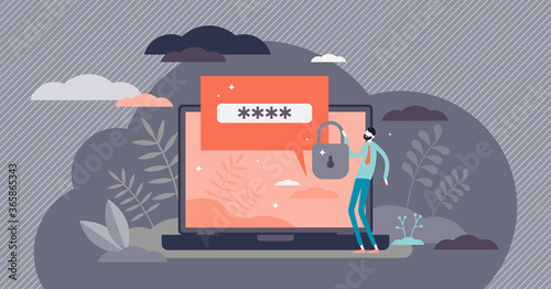 Secure password as private data protection lock code tiny persons concept