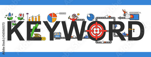 The vector banner of Keyword research topic with minimal elements. Creative flat design for web banner, business presentation, online article.