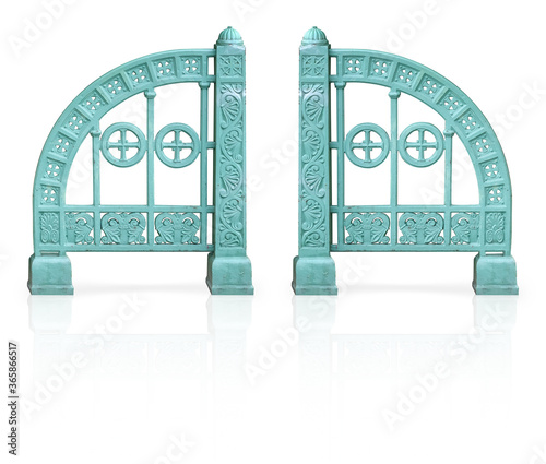 Forged metal fence isolated on white background. Design element with clipping path photo