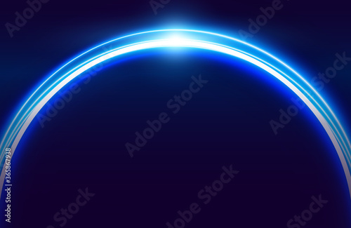 Circle neon light effect isolated on dark background, round light lines in blue neon color. Abstract background for science, futuristic, energy, techno