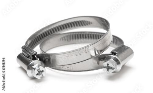 Tableau sur toile Metal hose clamp isolated on white.