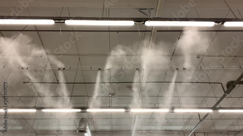 Industrial humidification system. The machine for humidification or climate control inside of a building is working with high pressure.