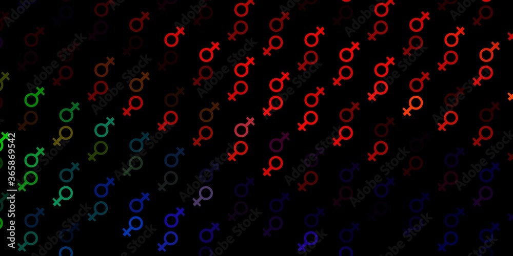 Dark Multicolor vector pattern with feminism elements.