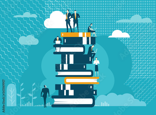 Business, finance industry background with business people working and solving the problems, workflow management. Leadership and business concept flat design.