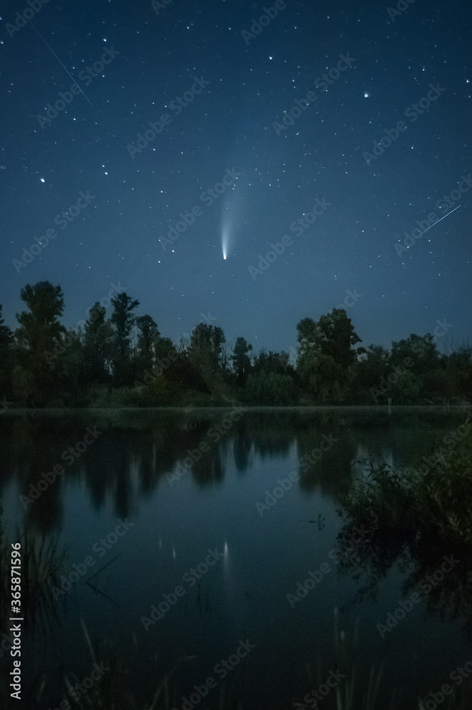 C / 2020 F3 comet NEOWISE with retrograde comet with a near-parabolic orbit. Photographed in Ukraine,  July 17, 2020.