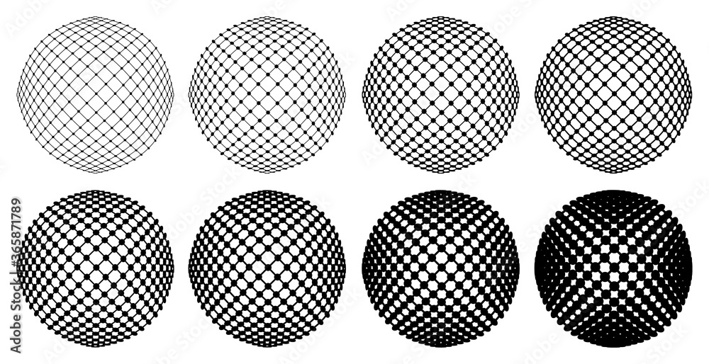 Vector dotted striped spheres set.