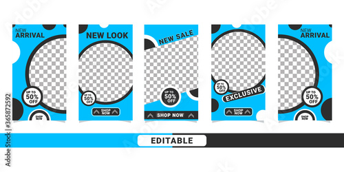 Set of Editable banner social media template. Black and blue background color with stripe line shape. Suitable for social media stories post and web mobile ads. Vector with photo college photo