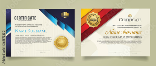 set certificate template with ribbon stripes ornament and modern texture pattern background. Diploma. Vector illustration