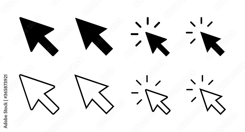 set of Click icons. Cursor icon. Computer mouse click cursor black arrow icons set of Click icons. Cursor icon. Computer mouse click cursor black arrow icons