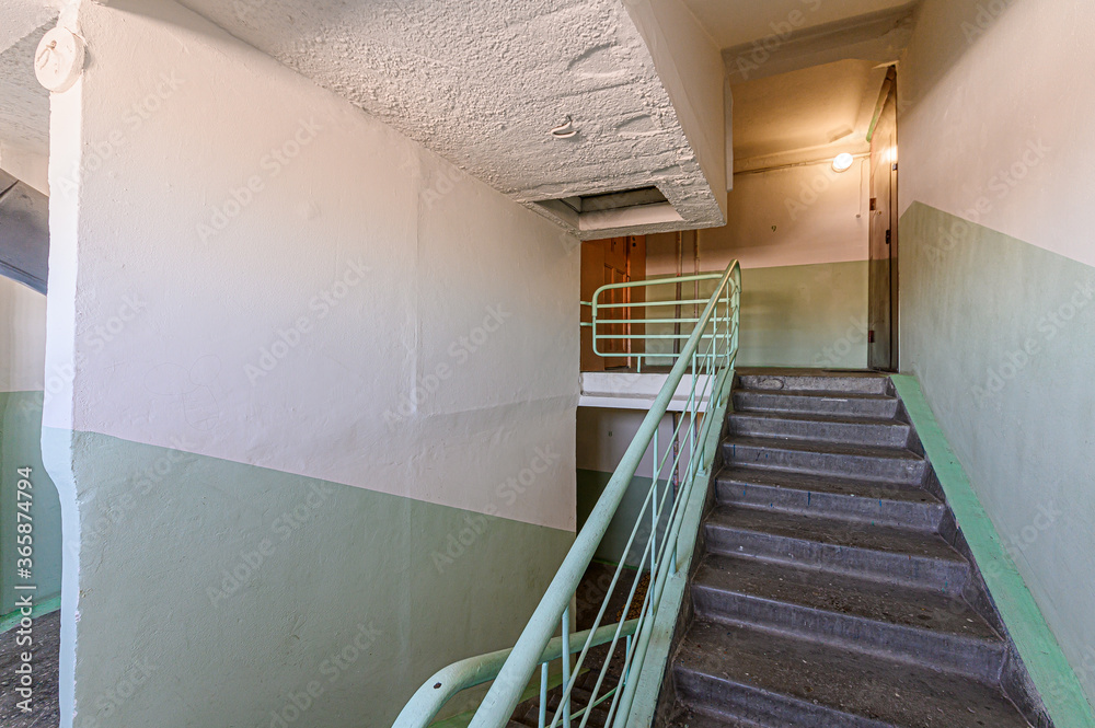 Russia, Moscow- February 10, 2020: interior public place, house entrance. doors, walls, staircase corridors Russia, Moscow- February 10, 2020: interior public place, house entrance. doors, walls, staircase corridors