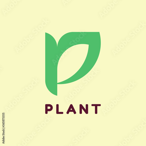 initials P logo for Plant with a simple flat design style and uses a golden ratio.