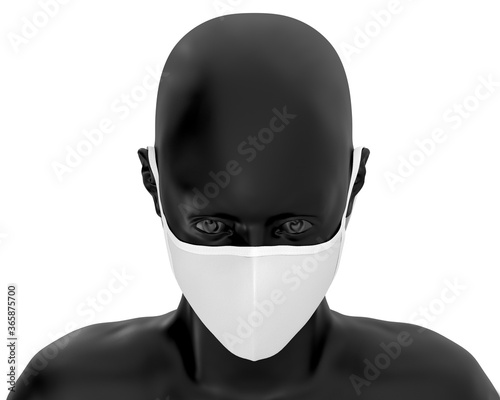 white face mask mockup, blank dust mask over black Mannequin 3d Rendering isolated on white background