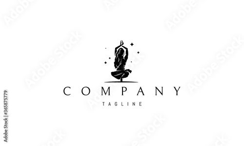 Vector logo on which an abstract image of a girl doing yoga.