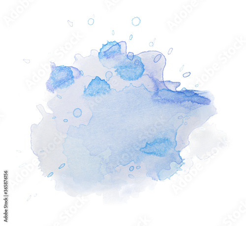 Blue watercolor spot, splatter splash on paper. © Alex