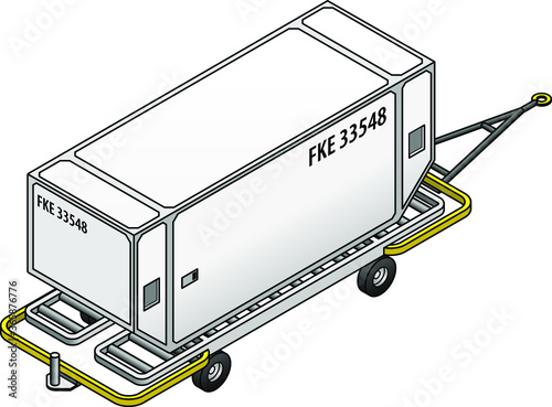 A full-width air cargo container for wide body cargo jets on a trolley.